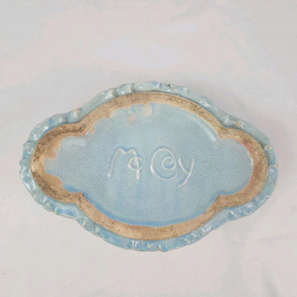 Vintage McCoy Pottery Jardinière Planter Aqua Blue Turquoise Bamboo Leaves 1940 - Picture 14 of 14